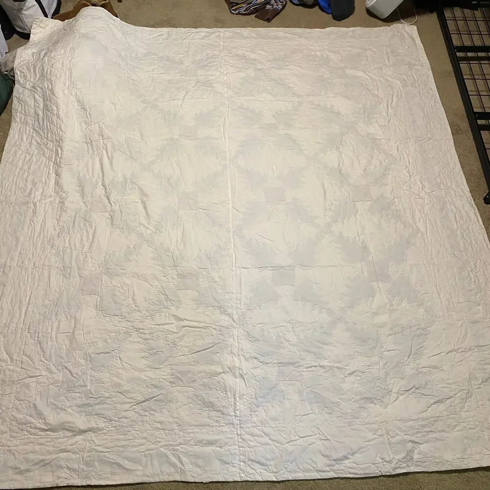 Vintage Patchwork Quilt Set 2 Shams Twin Full Cream Green Red Cotton Bedding